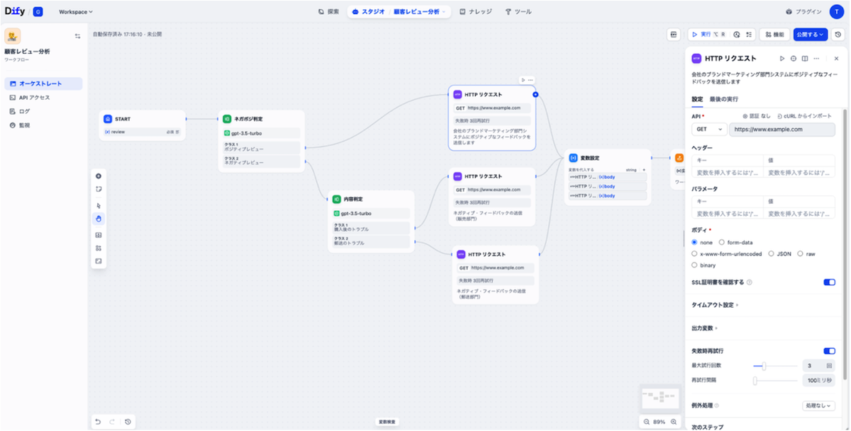 ノーコードで AI ワークフローを構築できる Dify の画面イメージ